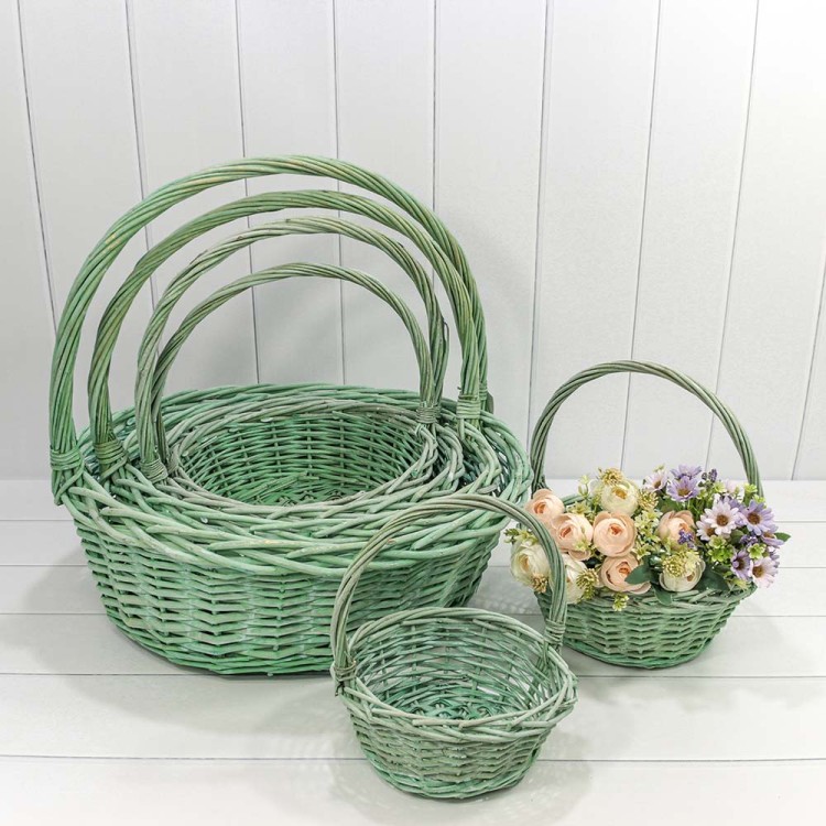 420500/6	Корзины плетёные Круглые Набор 1/6 49*19/52 (±5%) с ручкой Бело-зелёный 1/8