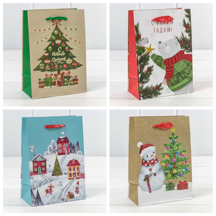 300430G Пакет подарочный "Новый год" (микс 430) 14*20*8 128г 1/20 1/600