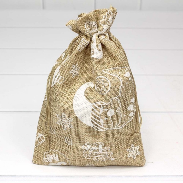 000807G/3 Мешочки из искусственного льна 14*20 с рисунком "Новый год" 1/50 1/1500