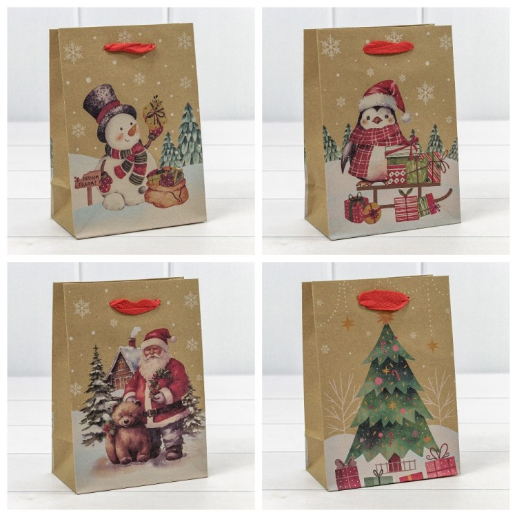 300432G Пакет подарочный Крафт "Новый год" (микс 432) 14*20*8 150г 1/20 1/600