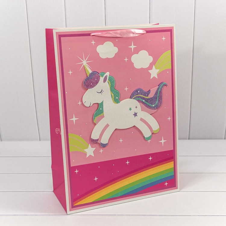 000118A Пакет подарочный с 3D аппликацией "Единорог" (микс 2) 32*45*15 210г 1/20 1/120
