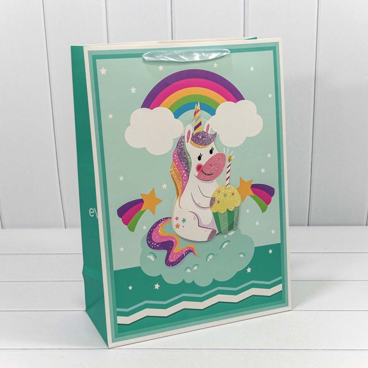 000118A Пакет подарочный с 3D аппликацией "Единорог" (микс 2) 32*45*15 210г 1/20 1/120