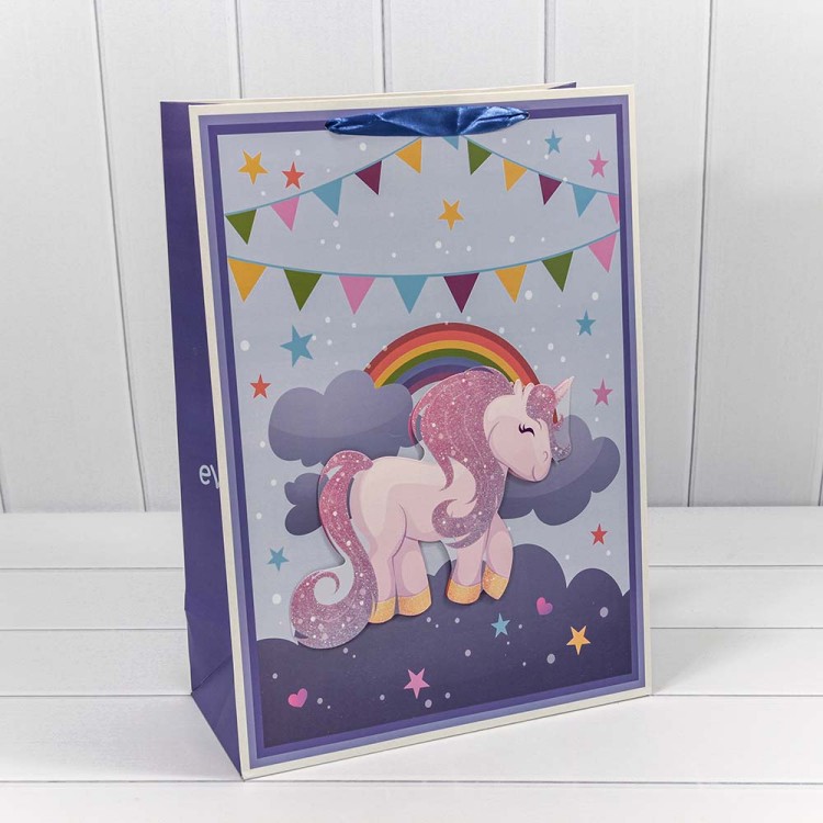 000118A Пакет подарочный с 3D аппликацией "Единорог" (микс 2) 32*45*15 210г 1/20 1/120