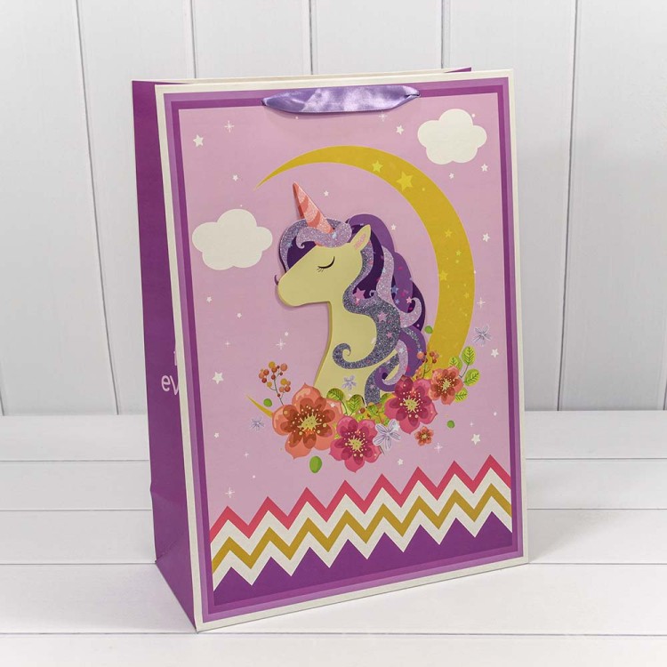000118A Пакет подарочный с 3D аппликацией "Единорог" (микс 2) 32*45*15 210г 1/20 1/120