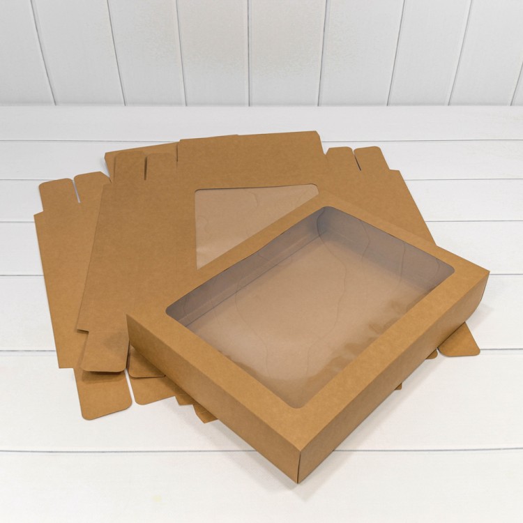 0007230 Коробка Прямоугольная 37,5*27,5*6 сборная с окошком Крафт 1/20 1/120 0007230 Коробка Прямоугольная 37,5*27,5*6 сборная с окошком Крафт 1/20 1/120