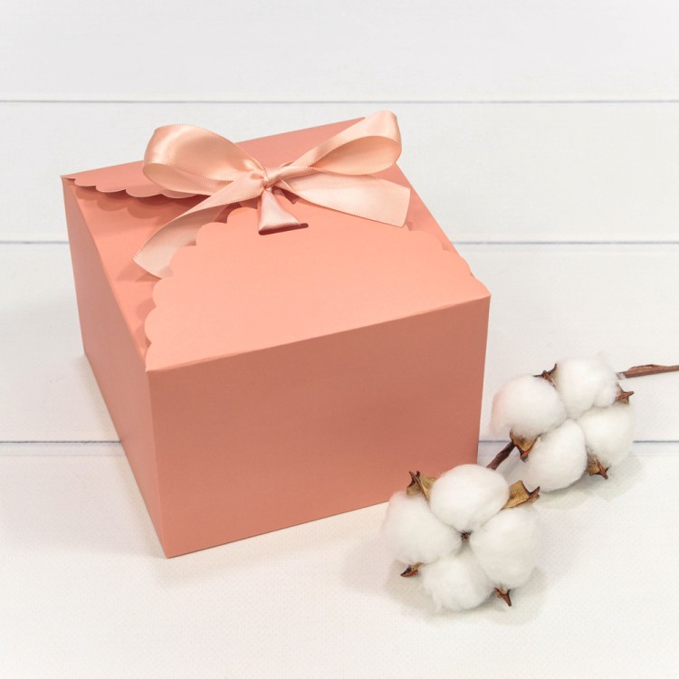 000920-7/2 Коробка Квадратная 14*14*10 сборная с атласной лентой Тёмно-пудровый 1/20 1/500