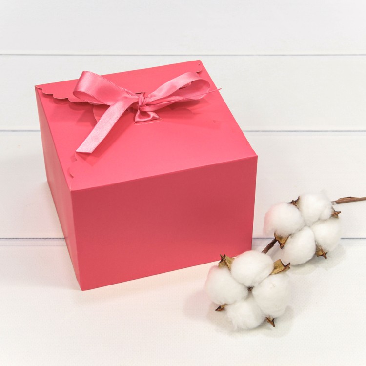 000920-7/4 Коробка Квадратная 14*14*10 сборная с атласной лентой Коралловый 1/20 1/500