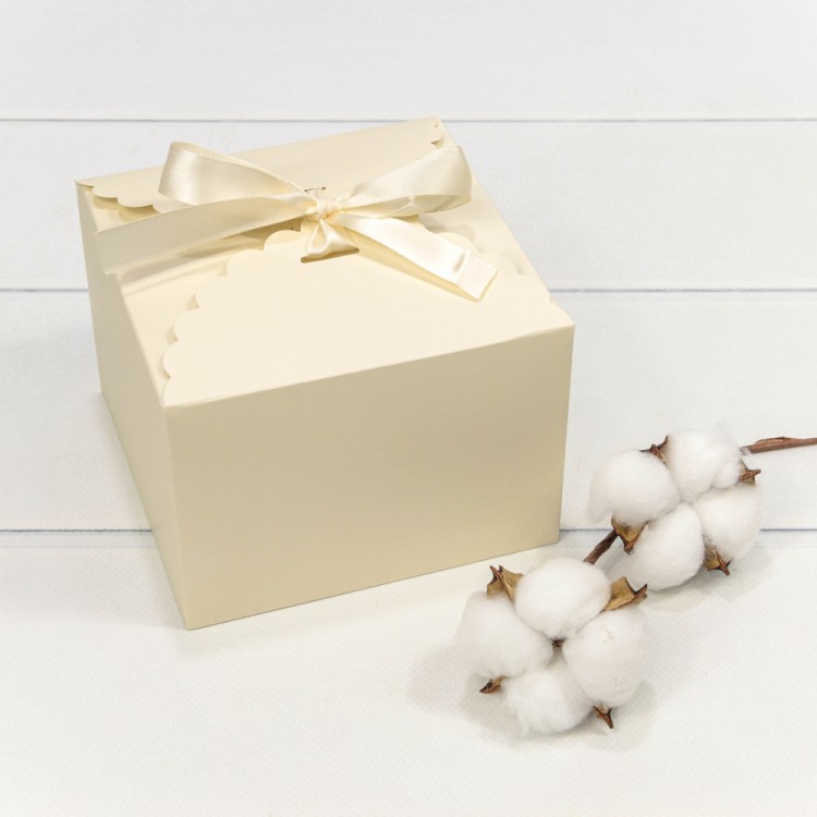 000920-7/5 Коробка Квадратная 14*14*10 сборная с атласной лентой Бежевый 1/20 1/500