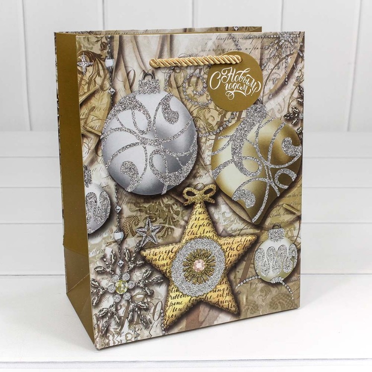 300320E Пакет подарочный с блеском "Новый год" (микс) 18*23*10 1/20 1/360