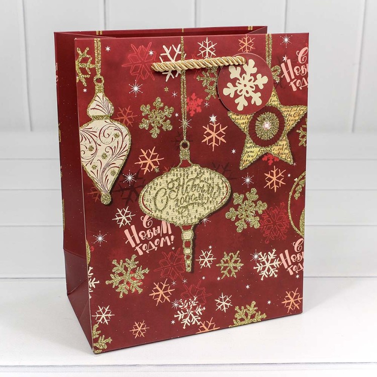 300320E Пакет подарочный с блеском "Новый год" (микс) 18*23*10 1/20 1/360