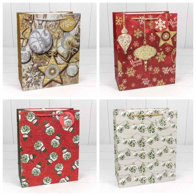 300320C Пакет подарочный с блеском "Новый год" (микс) 26*32*13 1/20 1/240