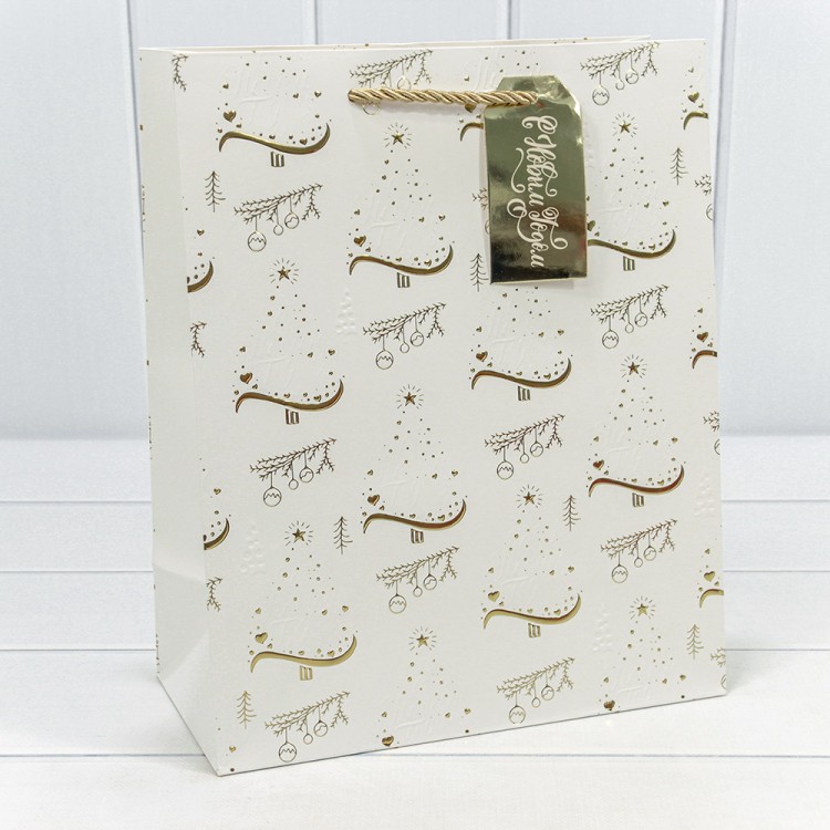 300382C Пакет подарочный "Новый год" с тиснением (микс) 26*32*13 1/20 1/120