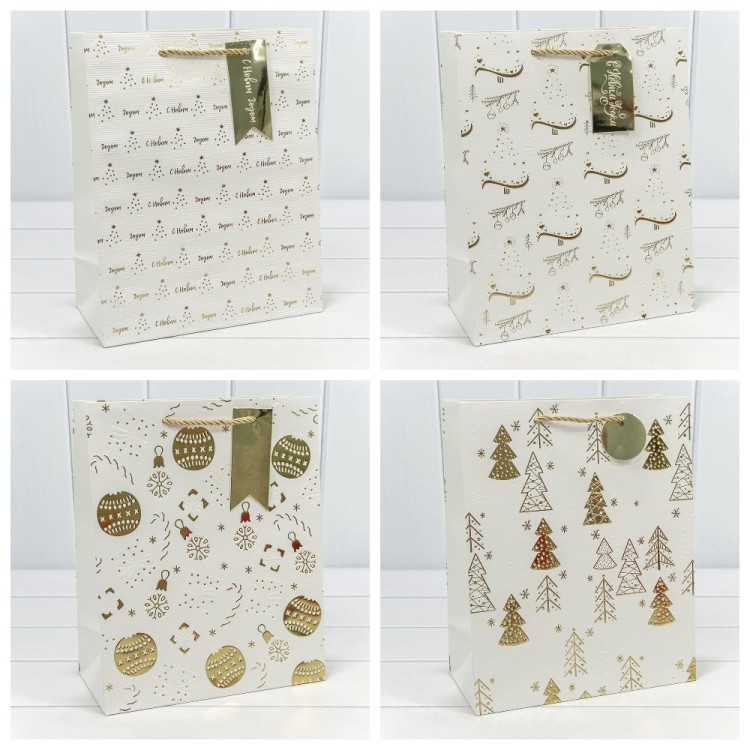 300382C Пакет подарочный "Новый год" с тиснением (микс) 26*32*13 1/20 1/120