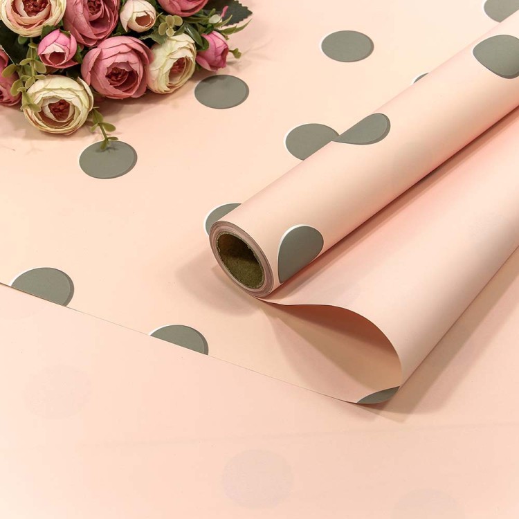 001325/22 Плёнка 0,58*10м матовая "Горошек" 60мкм Бледно-розовый/Серый 1/30 1