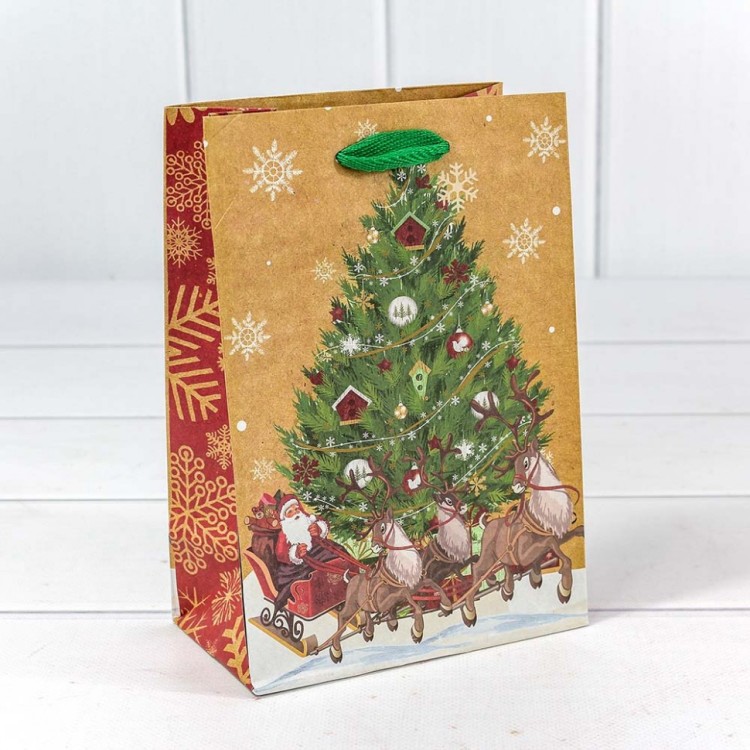 300367G Пакет подарочный крафт "Новогодний" (микс) 14*20*8 см 1/20 1/600