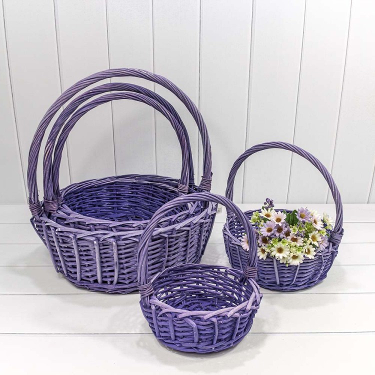 420190/7 Корзины плетёные Круглые Набор 1/5 45*17/48 (±5%) с ручкой Сиреневый 1/12