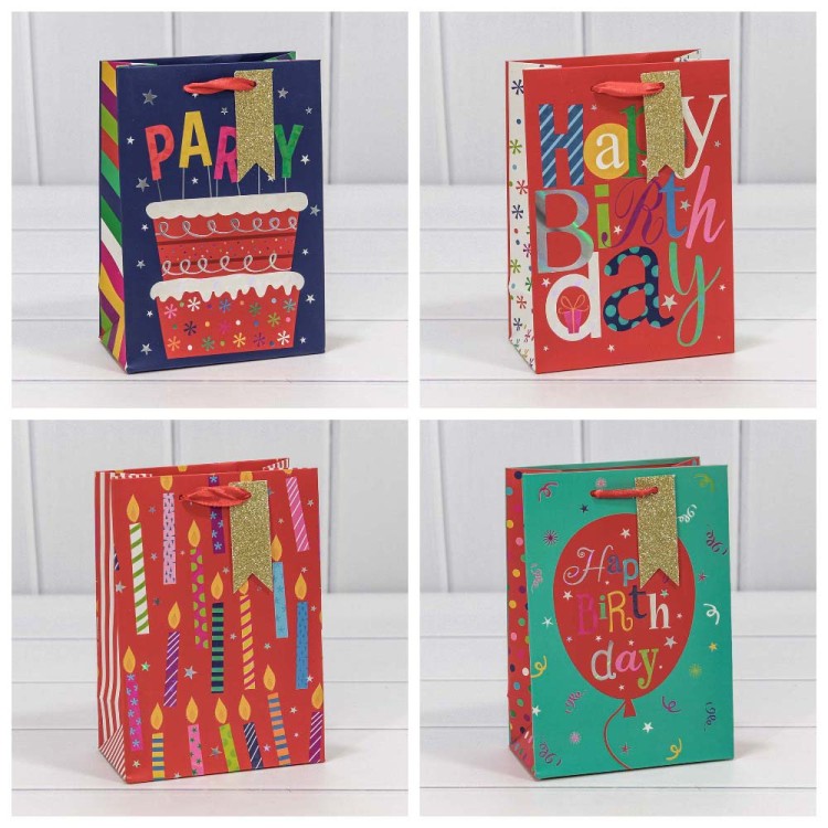 000159G	Пакет подарочный с тиснением "Happy Birthday" (микс) 14*20*8 210г 1/20 1/240