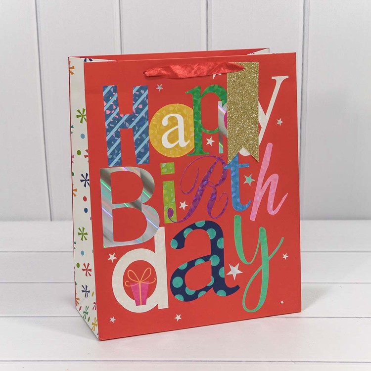 000159G Пакет подарочный с тиснением "Happy Birthday" (микс) 14*20*8 210г 1/20 1/240