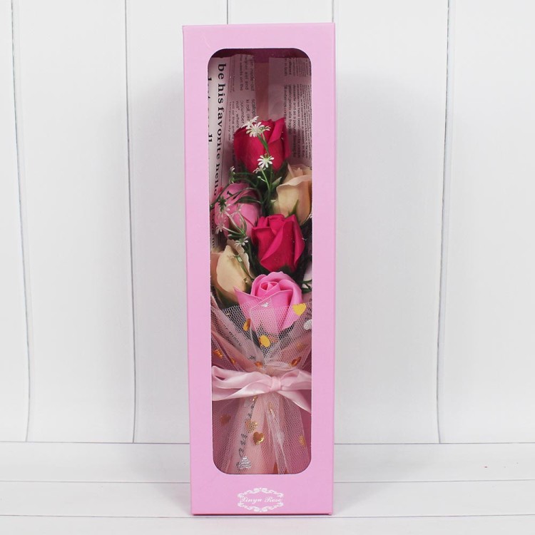 4533/3 Букет из мыльных цветов розовый  Розовая упаковка 11*36,5*7,5 см