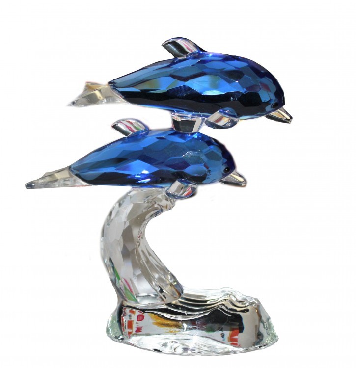 ХН58-9L Пара дельфин из хрусталя 11,5х6х14,5 см синий
