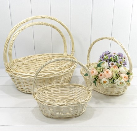 420160/2 Корзины плетёные Овальные Набор 1/4 43*35*15/44 (±5%) с ручкой Молочный 1/12 