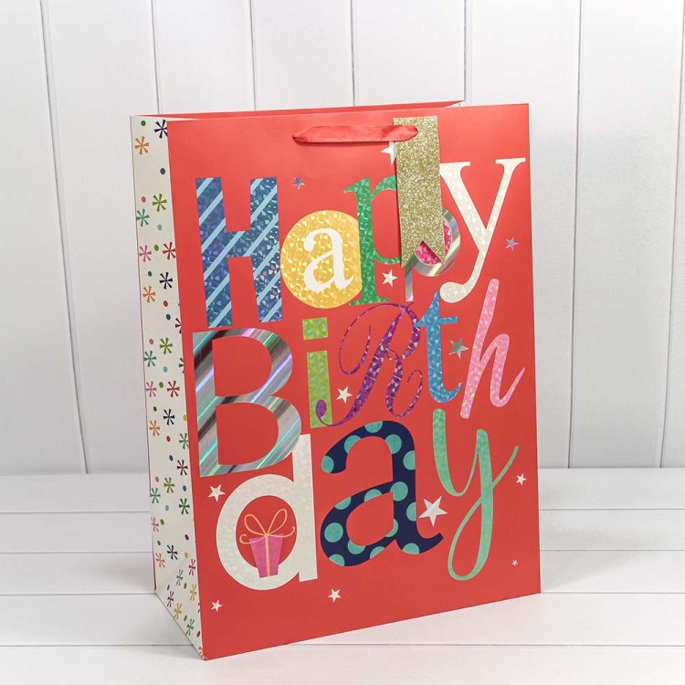 000159T Пакет подарочный с тиснением "Happy Birthday" (микс) 40*55*20 210г 1/20 1/60