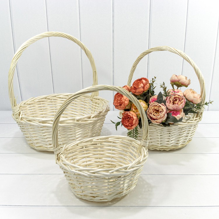 420150/2	Корзины плетёные Круглые Набор 1/3 34*13/38 (±5%) с ручкой «Береста»  Молочный 1/8