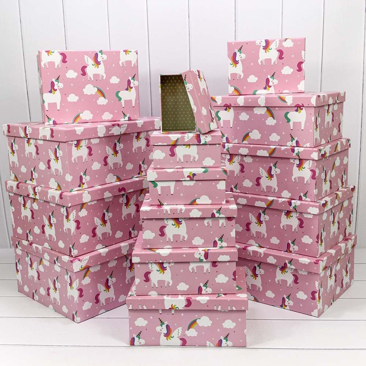 721902/1741 Набор коробок Прямоугольные 1/15 42,5*33*17,6 "Единороги на розовом фоне" 1/2