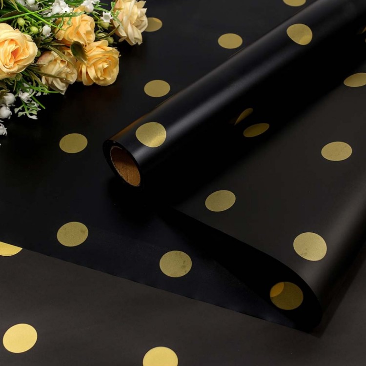 001361/1 Пленка матовая 58 см*10 м Горох черный/золотой 1/30