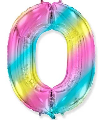 1207-3912 Шарик цифра "0", 101см Радуга металлик