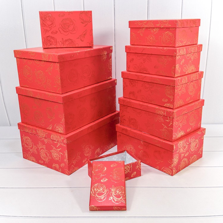 721604/0104 Коробки Прямоугольные Набор 1/10 34*26*15,3 с тиснением "Розы"-0104 1/6