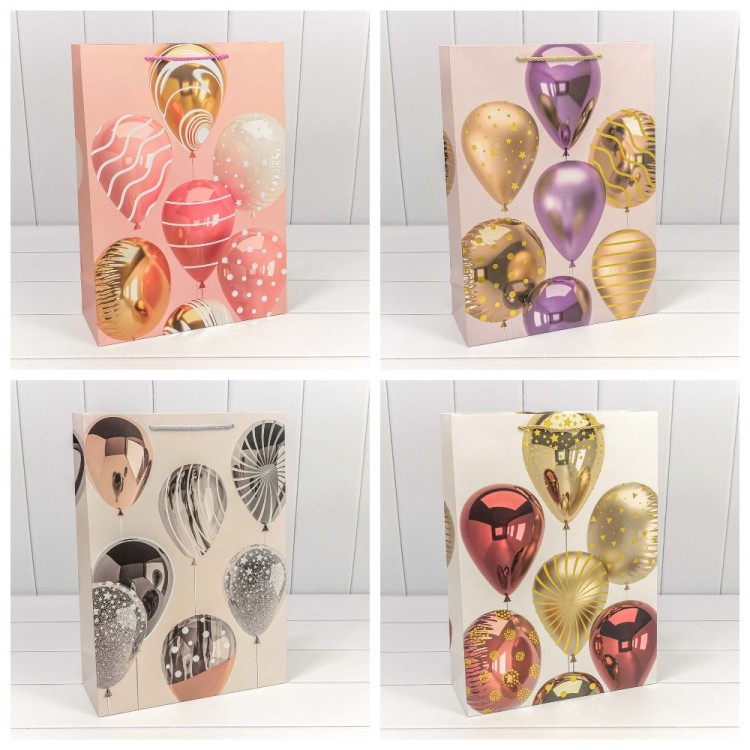 000129A Пакет подарочный с тиснением "Воздушные шары" (микс) 30*41,5*12 210г 1/20 1/80