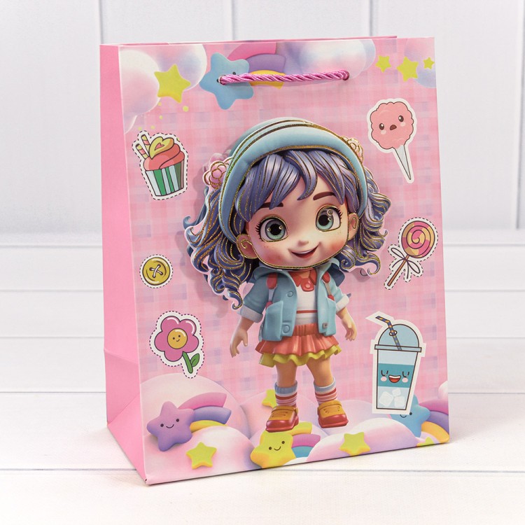 000265E Пакет подарочный с 3D аппликацией "Детский" (микс 265) 18*23*10 210г 1/20 1/360