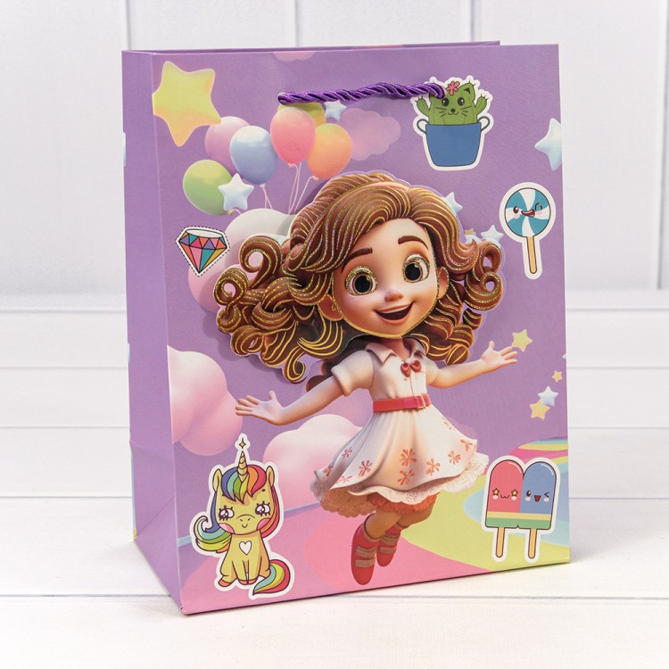 000265E Пакет подарочный с 3D аппликацией "Детский" (микс 265) 18*23*10 210г 1/20 1/360