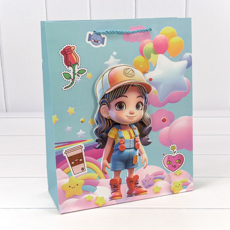 000265C Пакет подарочный с 3D аппликацией "Детский" (микс 265) 26*32*10 210г 1/20 1/240