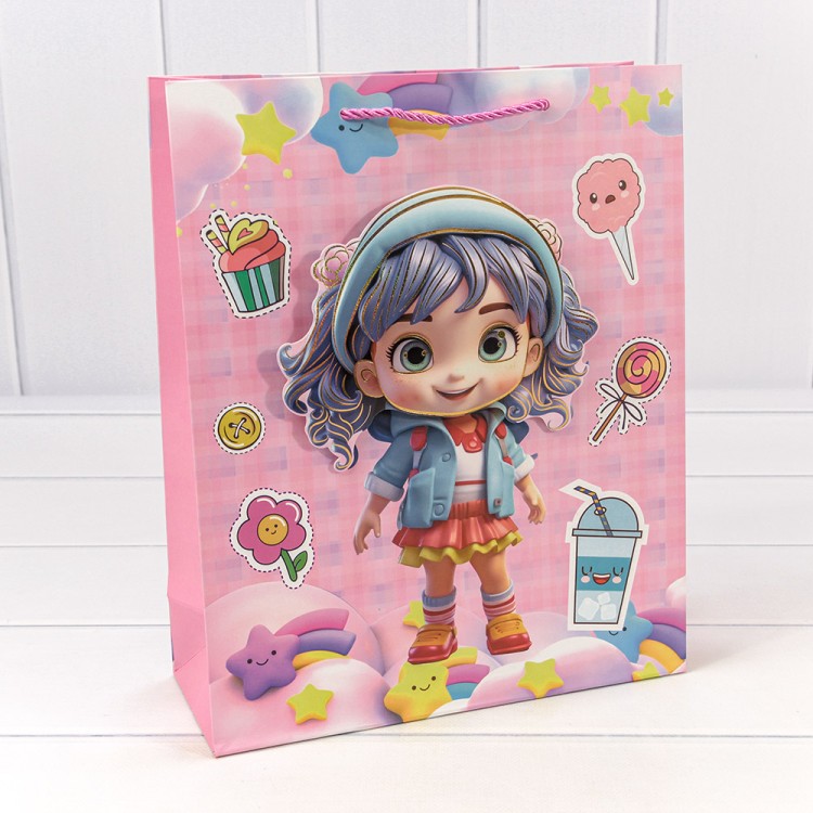 000265C Пакет подарочный с 3D аппликацией "Детский" (микс 265) 26*32*10 210г 1/20 1/240