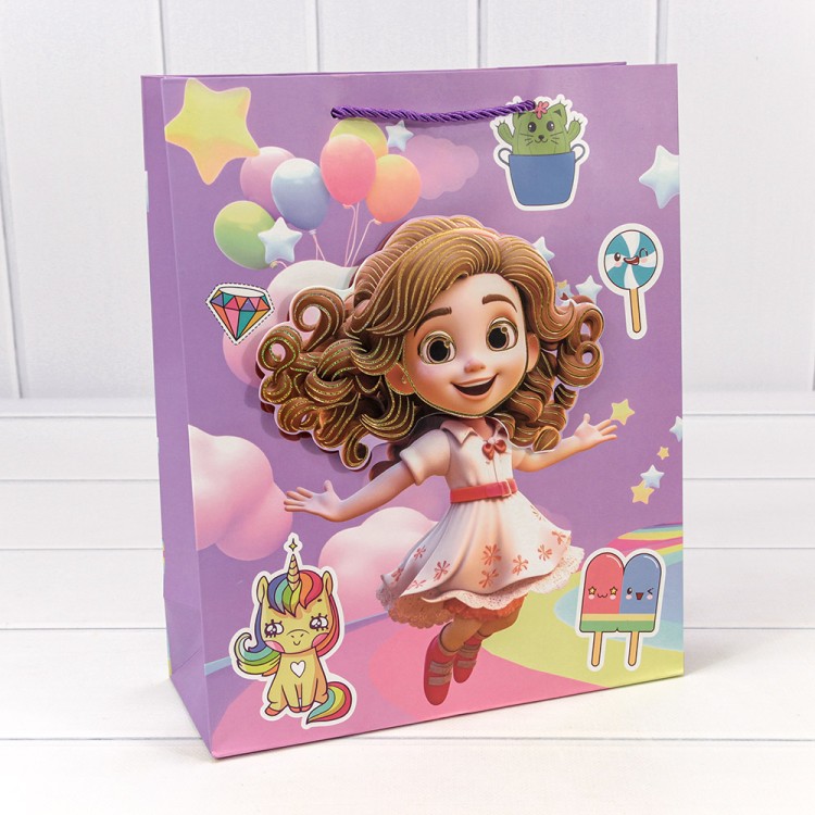 000265C Пакет подарочный с 3D аппликацией "Детский" (микс 265) 26*32*10 210г 1/20 1/240