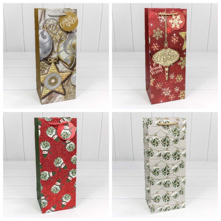 300320M Пакет подарочный с блеском "Новый год" (микс) 14*35*11 1/20 1/240