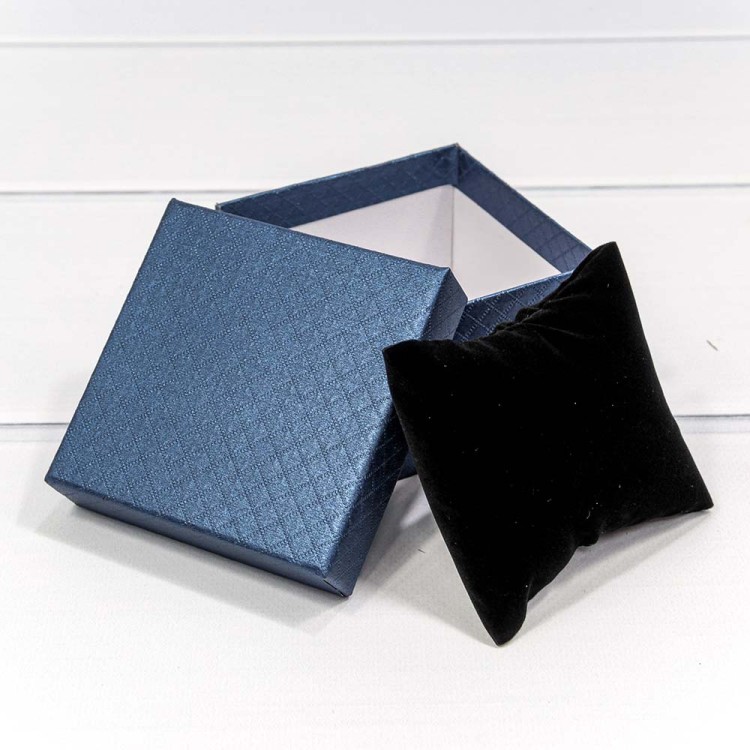 61299/5 Коробка квадратная 9*9*5,5 под часы "Ромбики" Синий 1/12 1/240