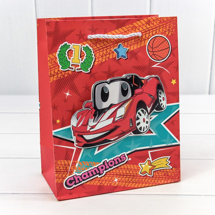 000253E Пакет подарочный с 3D аппликацией "Машинки" (микс) 18*23*10 210г 1/20 1/360