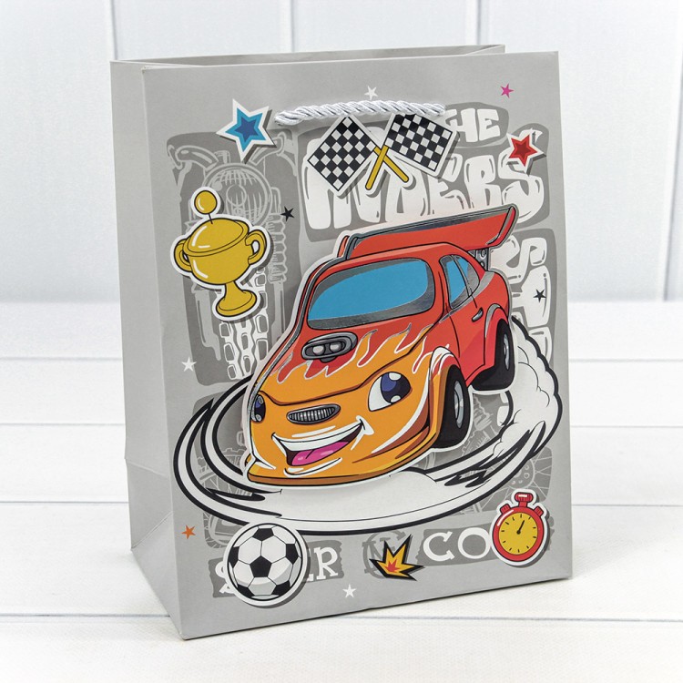 000253E Пакет подарочный с 3D аппликацией "Машинки" (микс) 18*23*10 210г 1/20 1/360