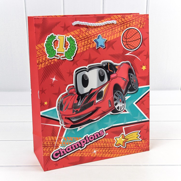 000253C Пакет подарочный с 3D аппликацией "Машинки" (микс) 26*32*10 210г 1/20 1/240