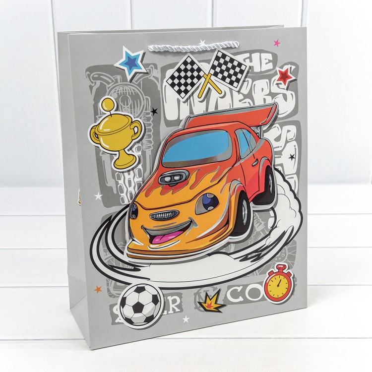 000253C Пакет подарочный с 3D аппликацией "Машинки" (микс) 26*32*10 210г 1/20 1/240